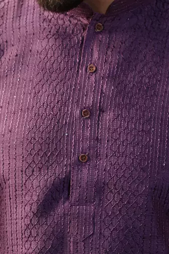 Men purple embroidery kurta