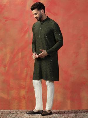 men olive sequins kurta 3
