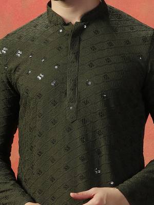 men olive sequins kurta 5