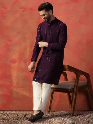 Men purple sequence kurta 1