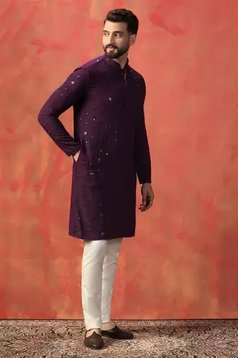Men purple sequence kurta