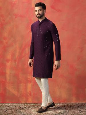 Men purple sequence kurta 3