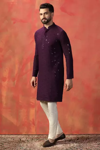 Men purple sequence kurta