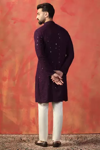Men purple sequence kurta
