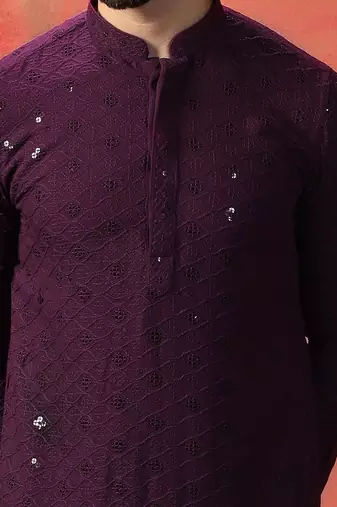 Men purple sequence kurta