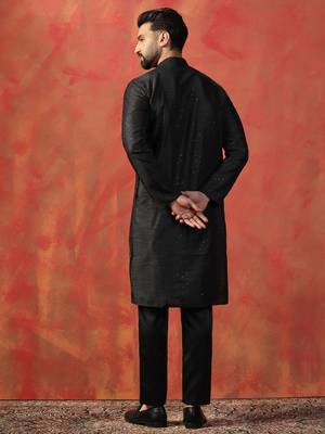 Men black bangalore silk kurta 4
