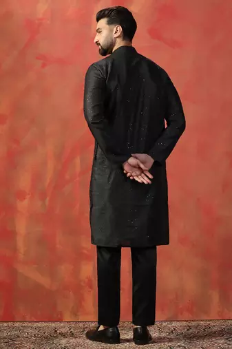 Men black bangalore silk kurta