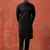 Men solid black neck work kurta