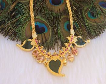 Mango shape red stone kerala style palakka necklace 3