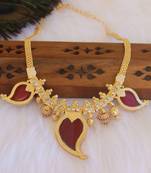 Mango shape red stone kerala style palakka necklace