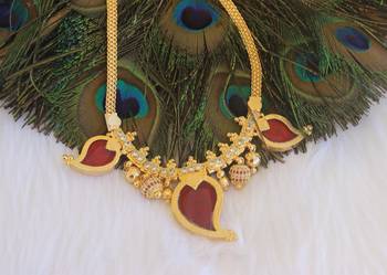 Mango shape red stone kerala style palakka necklace 2