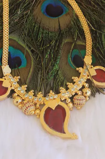 Mango shape red stone kerala style palakka necklace