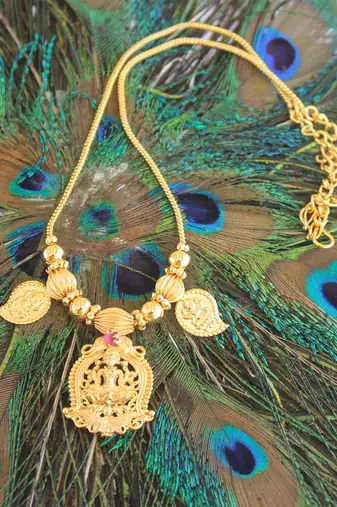 Gold plated temple lakshmi necklace