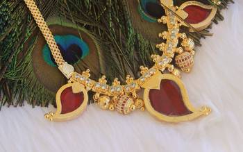 Mango shape red stone kerala style palakka necklace 3
