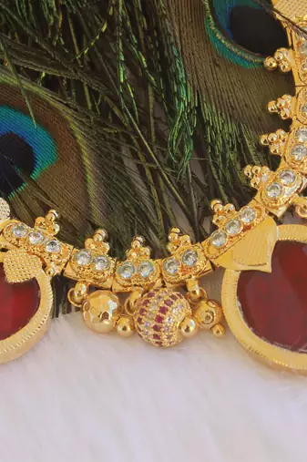 Mango shape red stone kerala style palakka necklace