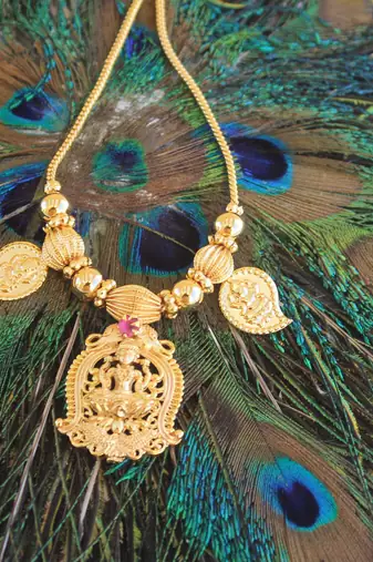 Gold plated temple lakshmi necklace