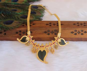 Mango shape black stone kerala style palakka necklace 1