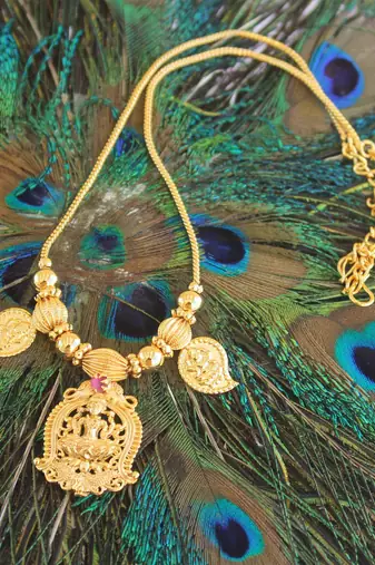 Gold plated temple lakshmi necklace