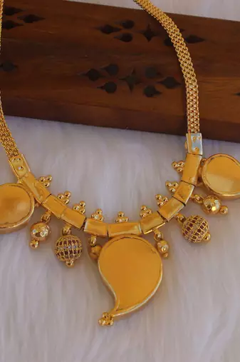Mango shape red stone kerala style palakka necklace