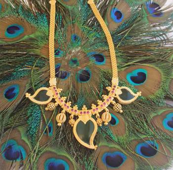 Mango shape black stone kerala style palakka necklace 3