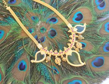Mango shape black stone kerala style palakka necklace 4