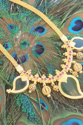 Mango shape black stone kerala style palakka necklace