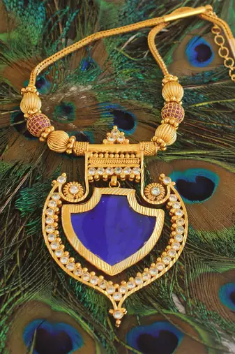Kerala style gold plated 2 in 1 palakka necklace