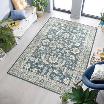 Rug wool rug 8x10 handmade area rug anti slip backing carpet ideal for bedroom living room. 1