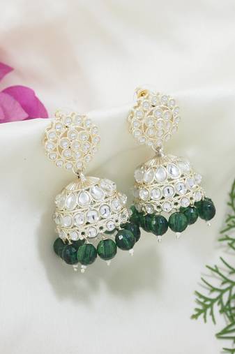 gold plated traditional kundan & pearl jhumka earrings for women 