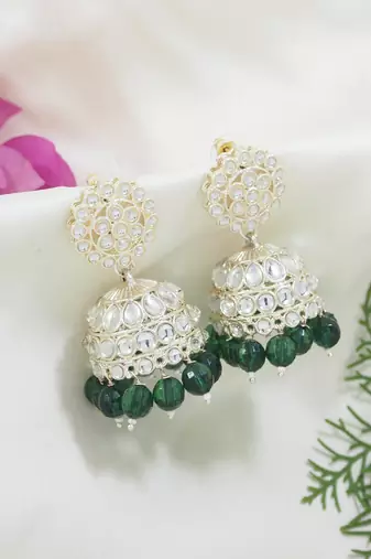 gold plated traditional kundan & pearl jhumka earrings for women 