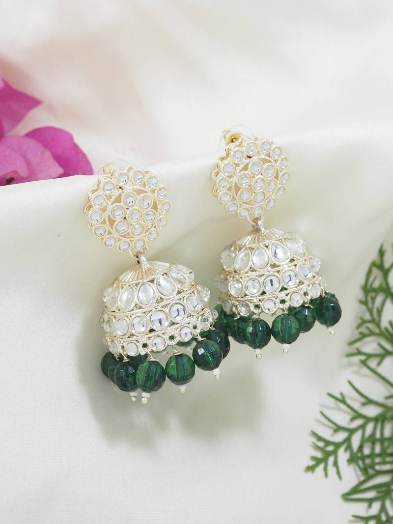 gold plated traditional kundan & pearl jhumka earrings for women 