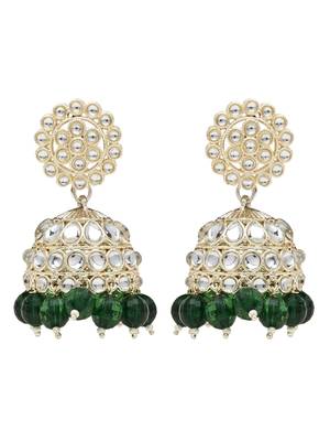 gold plated traditional kundan & pearl jhumka earrings for women  2