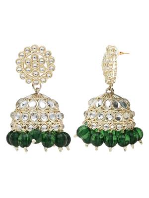 gold plated traditional kundan & pearl jhumka earrings for women  3