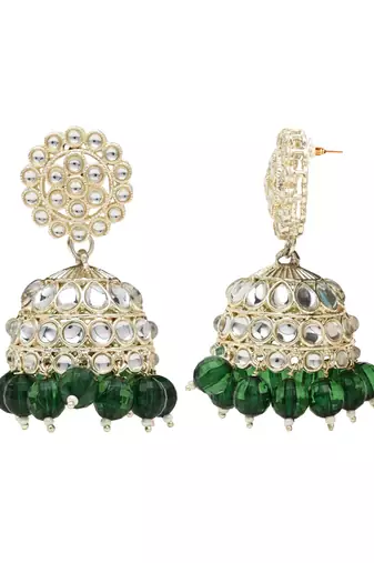 gold plated traditional kundan & pearl jhumka earrings for women 