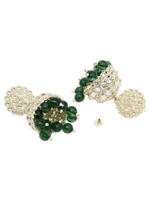 gold plated traditional kundan & pearl jhumka earrings for women  4