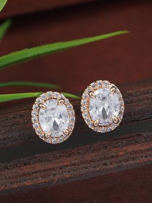 rose gold plated cubic zirconia and american diamond stud earrings  1