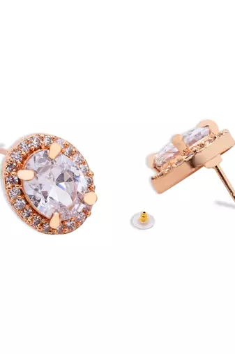 rose gold plated cubic zirconia and american diamond stud earrings 