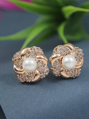 rose gold plated cubic zirconia and american diamond stud earrings  1
