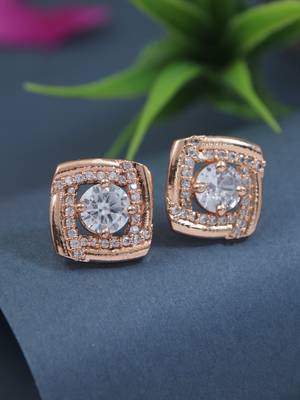 rose gold plated cubic zirconia and american diamond stud earrings  1