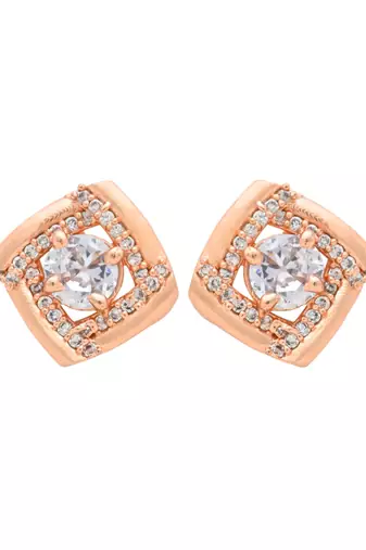 rose gold plated cubic zirconia and american diamond stud earrings 