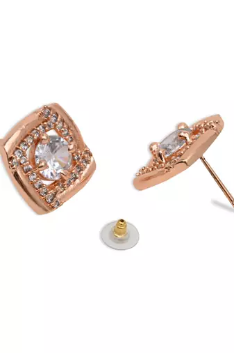 rose gold plated cubic zirconia and american diamond stud earrings 