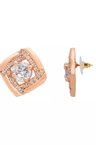 rose gold plated cubic zirconia and american diamond stud earrings 