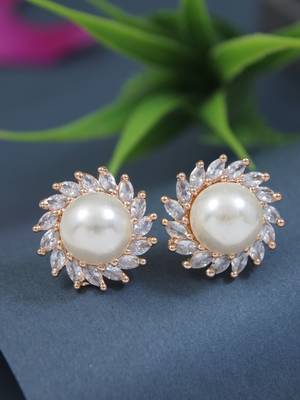 rose gold plated cubic zirconia and american diamond stud earrings  1