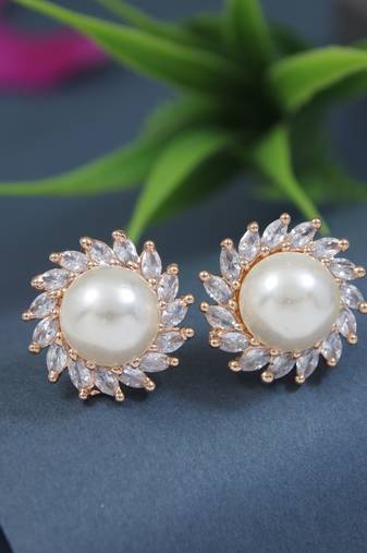 rose gold plated cubic zirconia and american diamond stud earrings 
