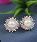 rose gold plated cubic zirconia and american diamond stud earrings