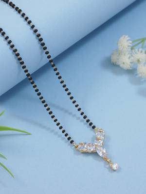 single line cz diamond pendant with black bead chain mangalsutra  1