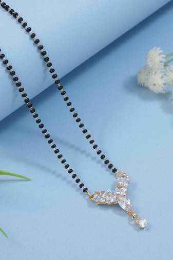 single line cz diamond pendant with black bead chain mangalsutra 