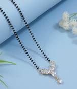 single line cz diamond pendant with black bead chain mangalsutra 