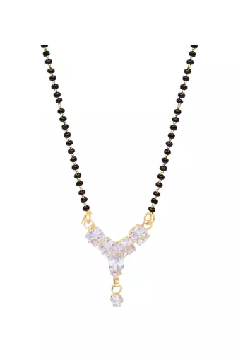 single line cz diamond pendant with black bead chain mangalsutra 