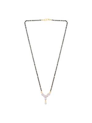 single line cz diamond pendant with black bead chain mangalsutra  3